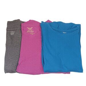 Faded Glory Long Sleeve T-Shirt 3-Piece Bundle Blue Fuchsia Gray Size Large